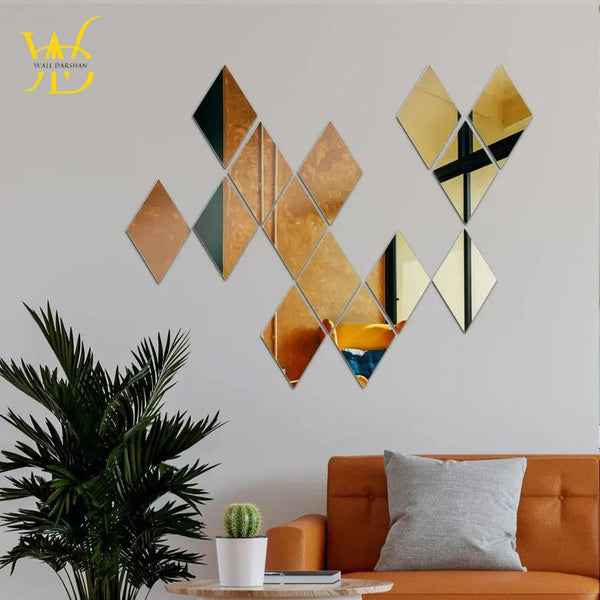 Acrylic Rhombus Mirror Stickers For Wall Pack Of 16 pieces Mirror Size (5x3)inches Each