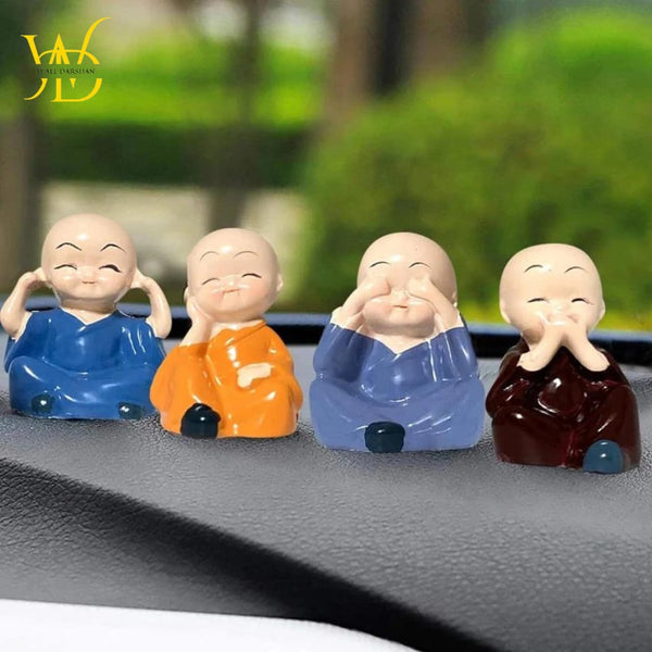 Cute Kongfu Monk Buddha Statues, Mini Buddha Idol for Car Interior Decorative Showpiece - 5 cm  (Polyresin, Multicolor)