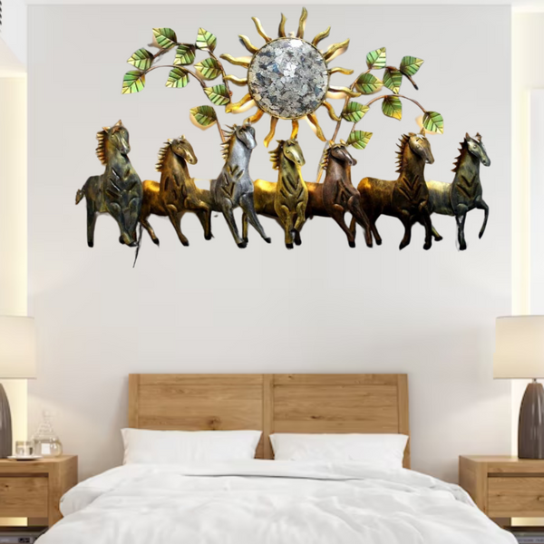 Wall Darshan 7 Horses With Sun Wall Art