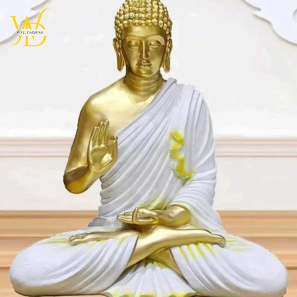 THE DECORATOR Enlightment Blessing Buddha Statue (White & Golden)