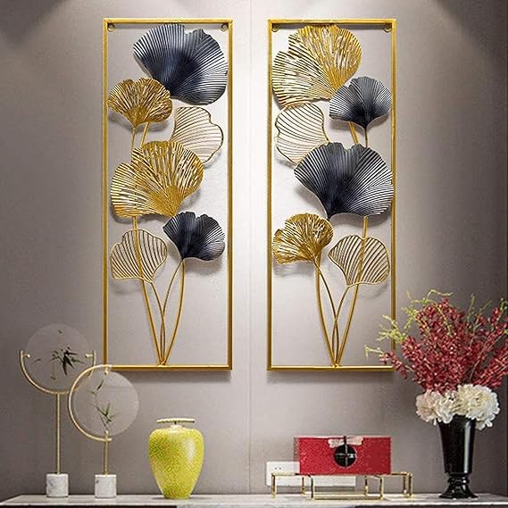 Metal Leaf Wall Decor | 3D Handmade Metal Home Hanging Wall Art Decor | Wall Sculptures | Golden Wall Hanging for Living Room | Bedroom | (Color- Multicolor) Brand: Generic