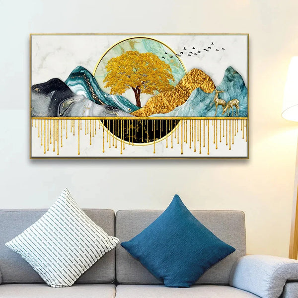 Golden Tree Wall Painting | 48 x 24 inches