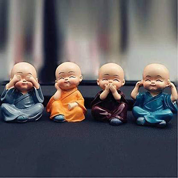 Cute Kongfu Monk Buddha Statues, Mini Buddha Idol for Car Interior Decorative Showpiece - 5 cm  (Polyresin, Multicolor)