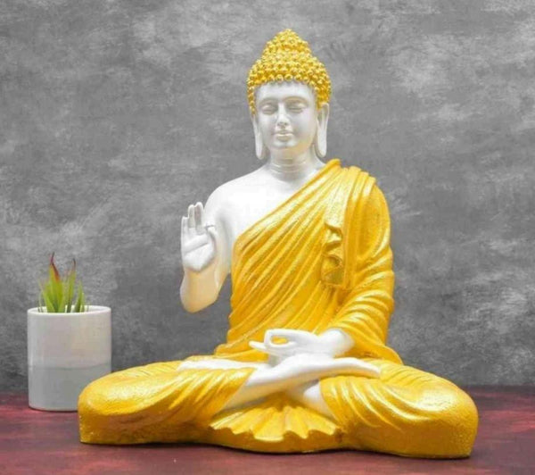 THE DECORATOR Enlightment Blessing Buddha Statue (White & Golden)