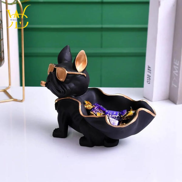 Resin Dog Storage Tray Statue Figurine Decorative Key Bowl Organizer Black